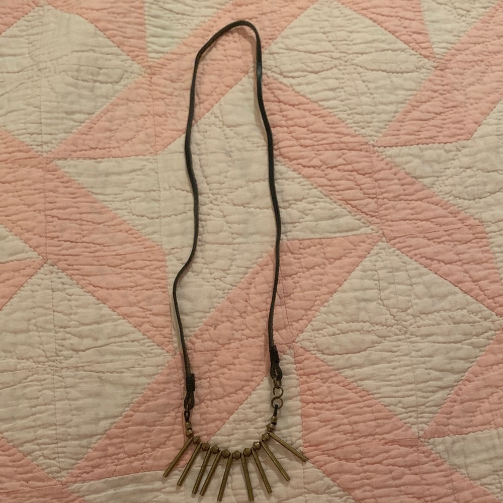 Long Leather and Brass Necklace